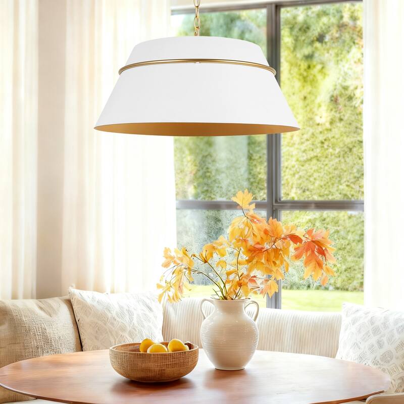 Modern 4 Light Chandelier White Gold Pendant for Kitchen Island Dining Room - Dia. 23.4" x H 9.4"