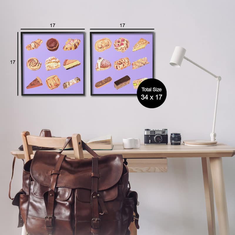 Stupell Various Pastries on Purple Framed Giclee Art Design By Melissa Wang (Set of 2)