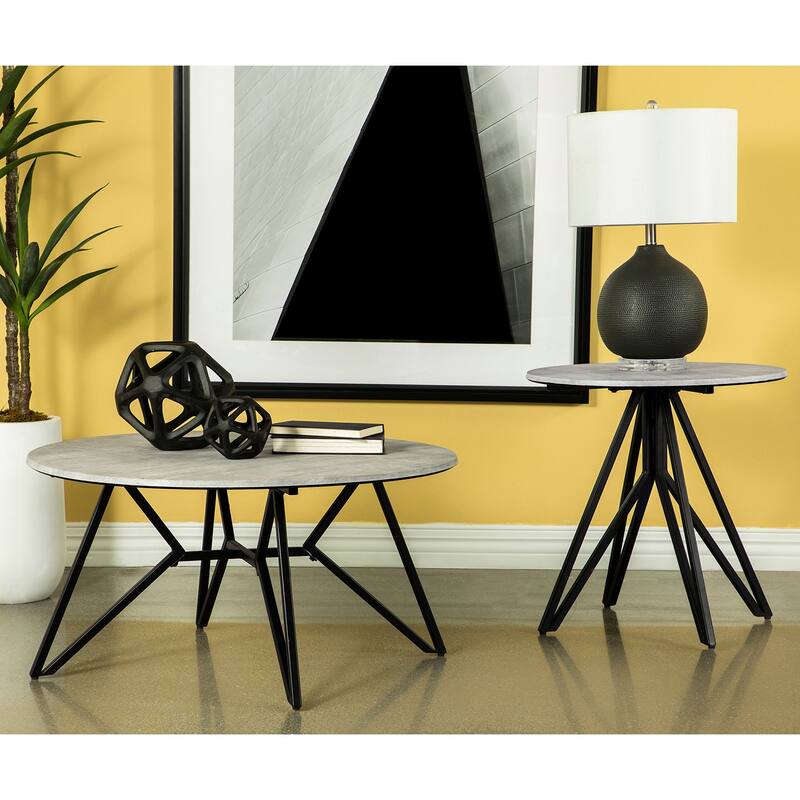 Table Set with Metal Base in Cement and Black