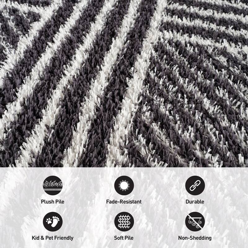 Abstract Geometric Shag Rug - Anthracite Dark Gray - Medium Pile Rug - Kid & Pet Friendly