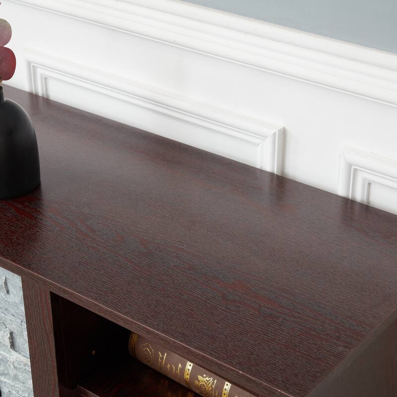 TV Media Stand with with Faux Stacked Stone Surround, Modern Entertainment Console with Open Storage Space