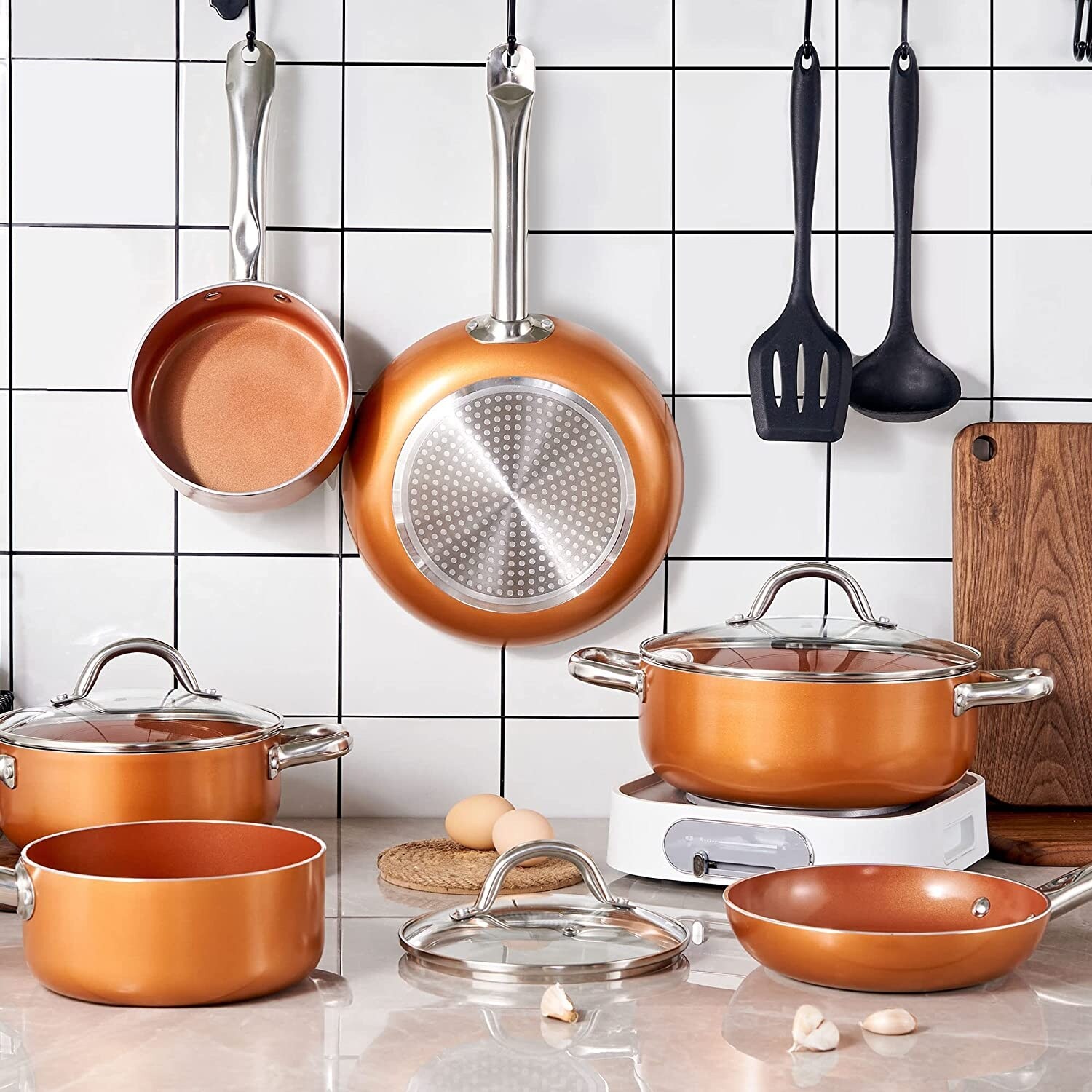Copper Pots and Pans Set, 10 Piece Nonstick Chef Cookware Set with Ceramic  Coating, No Assembly Required Stainless Steel Handles - Bed Bath & Beyond -  37508865