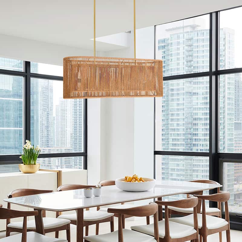 Dimmable Natural Rattan Kitchen Island Chandelier Pendant - Gold