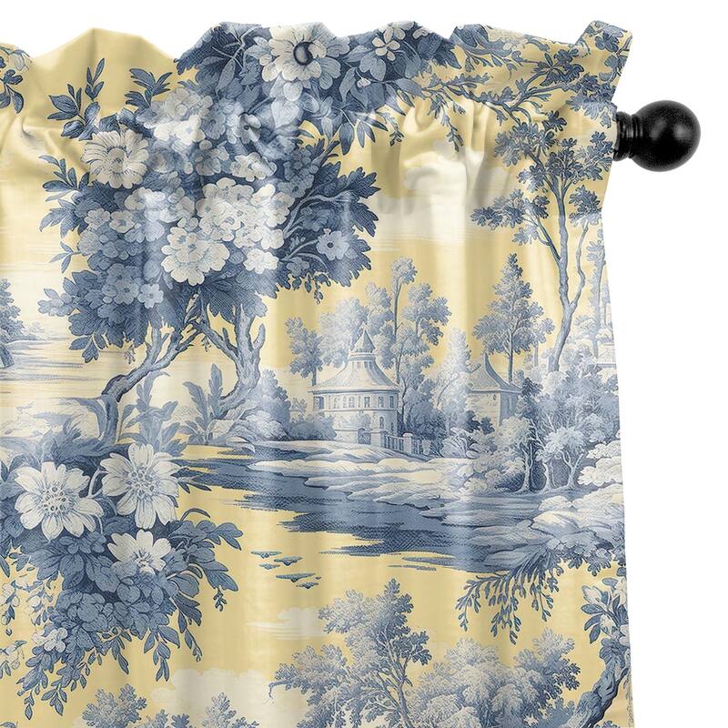 6ix Tailors Giverny Toile Butter Yellow Pole Top Drapery Panels Set of 2