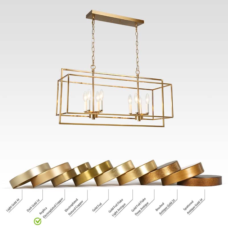 Dilley Modern 8-Light Gold Chandelier Island Lights for Dining Room - 31.9" L x 10.4" W x 16.7" H