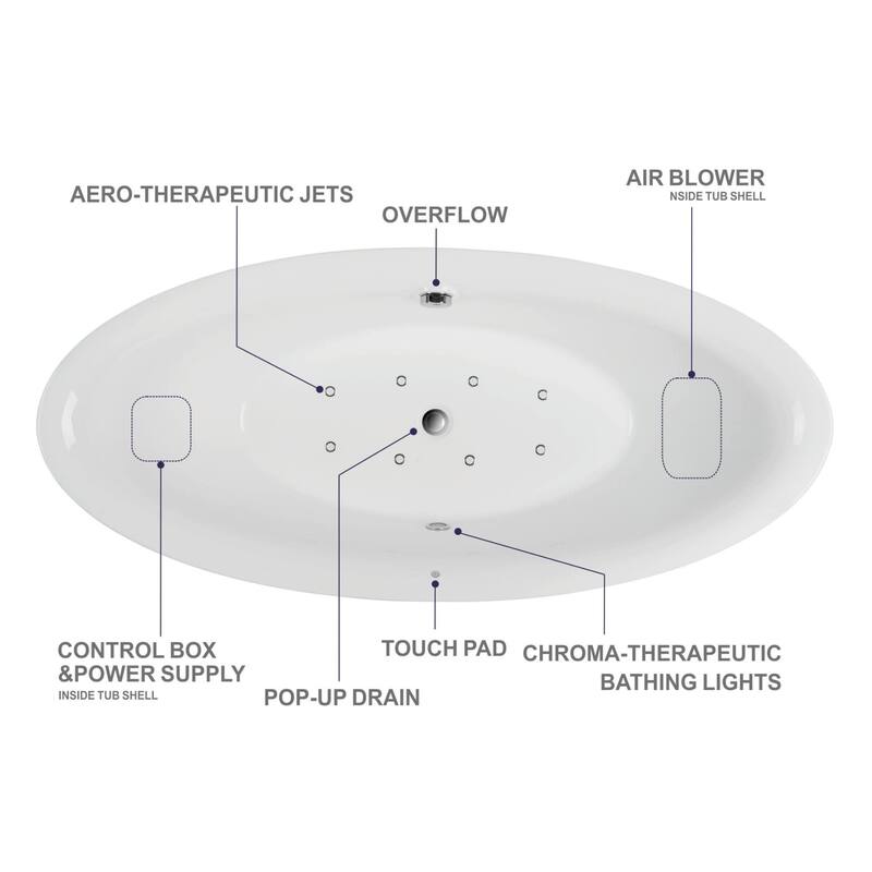 Vanity Art 71" Freestanding Acrylic Soaking Bathtub with Slotted Overflow & Pop-up Drain