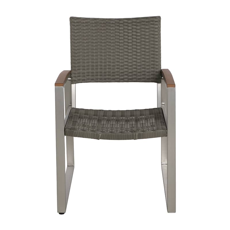 Leeds Aluminum 7-piece Dining Set by Christopher Knight Home - Silver + Grey Wicker