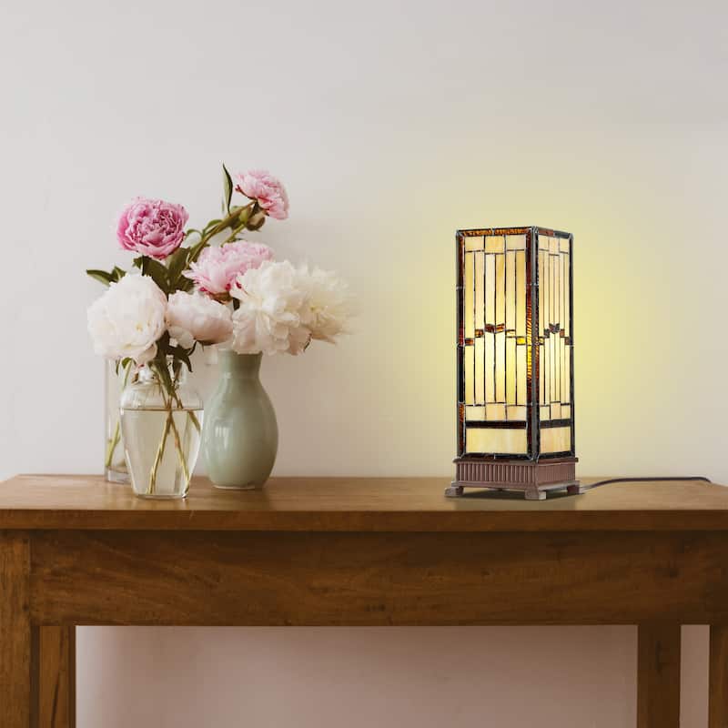 The Curated Nomad Wexler Stained-glass Rustic 17-inch Hurricane Lamp - 6.75"L x 6.75"W x 17.25"H