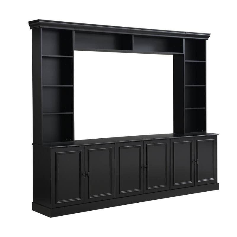4-Piece Wall Unit Entertainment Center with Bookshelf for TVs Up to 70", Mid-Century Modern 97.4" TV Stand with Adjustable Shelf
