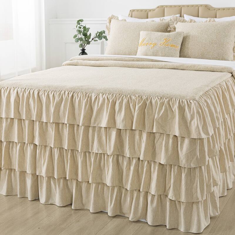 4 Piece Knit Ruffled Style Bed Skirt Coverlets Bedspreads