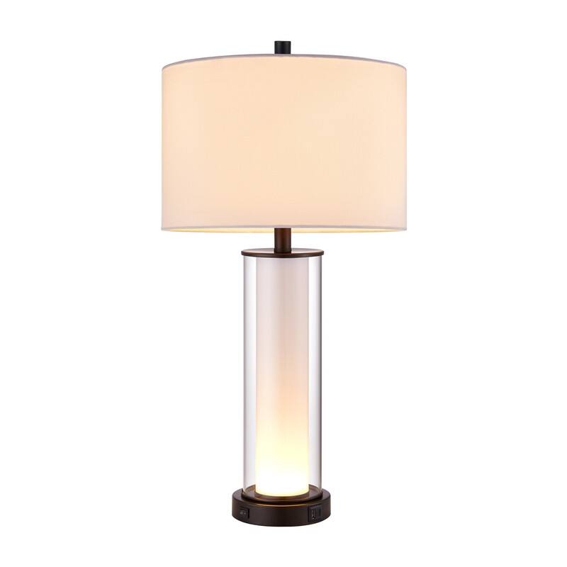 KAWOTI 26.75" Modern Glass Table Lamp with Night Light - H26.75"