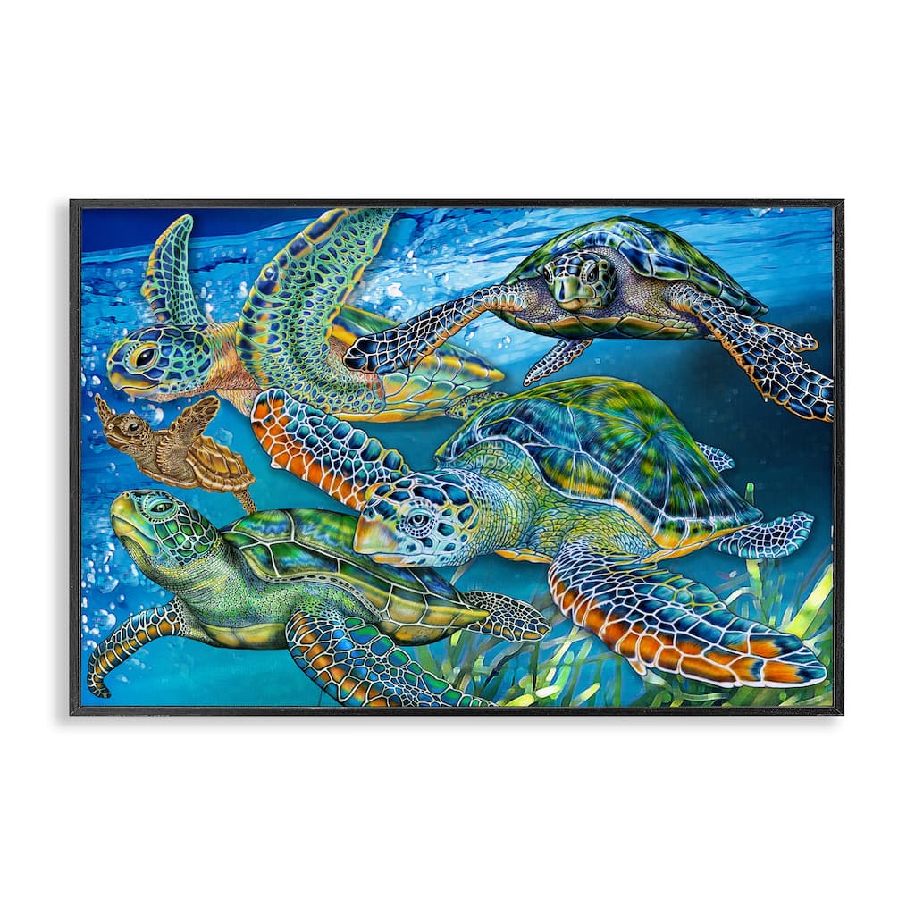 Stupell Tortoise Family Underwater Swim Framed Giclee Art Design By Tim Jeffs