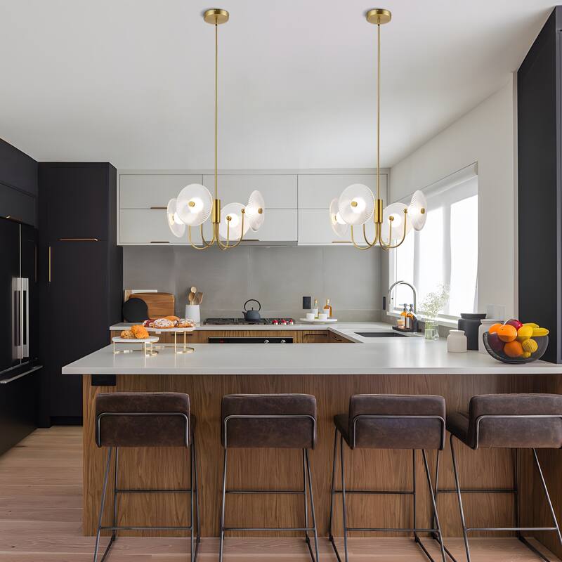 Nordic Ribbed Glass 4 Light LED Integrated Geometric Chandelier Gold or Black - Gold