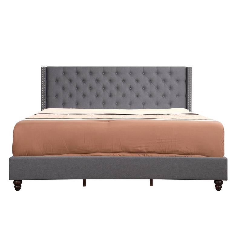 Tufted Upholstered Panel Full Bed - 80" - Gray