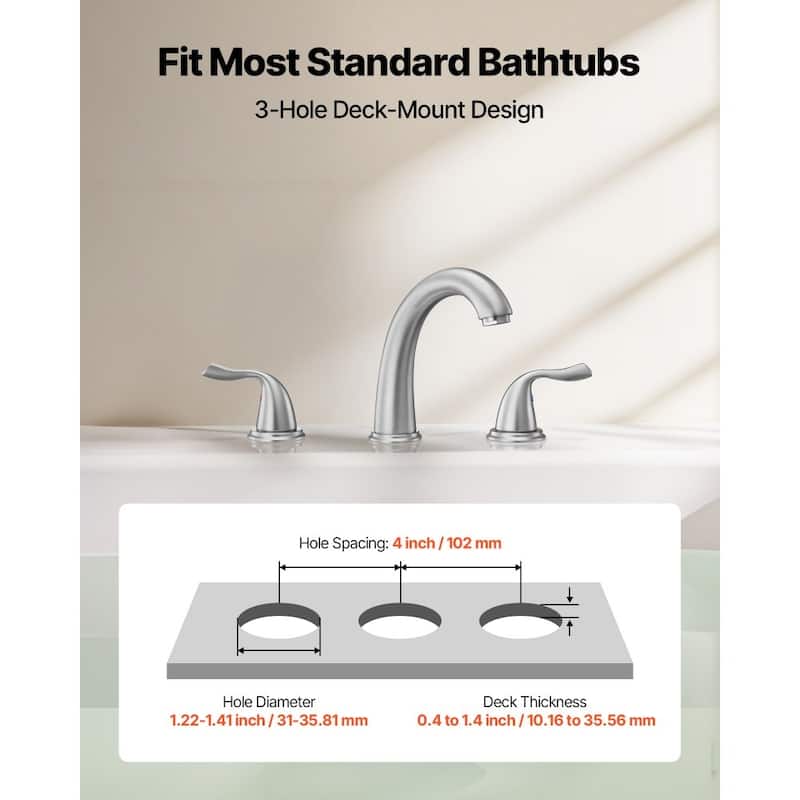 Brushed Stainless Steel Roman Tub Faucet with Dual Handles, 3-Hole Deck Mount Drip-Free Design - 6.69” x 2.05” x 9.84”