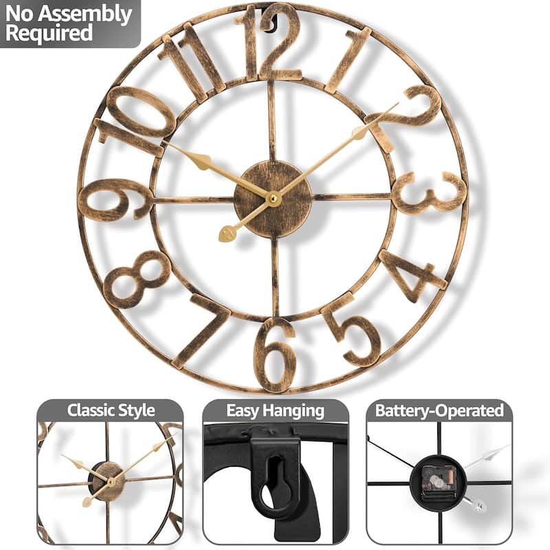 Sorbus Large 16 inch Decorative Round Analog Wall Clock Battery Operated With Numeral Style Design - 16"