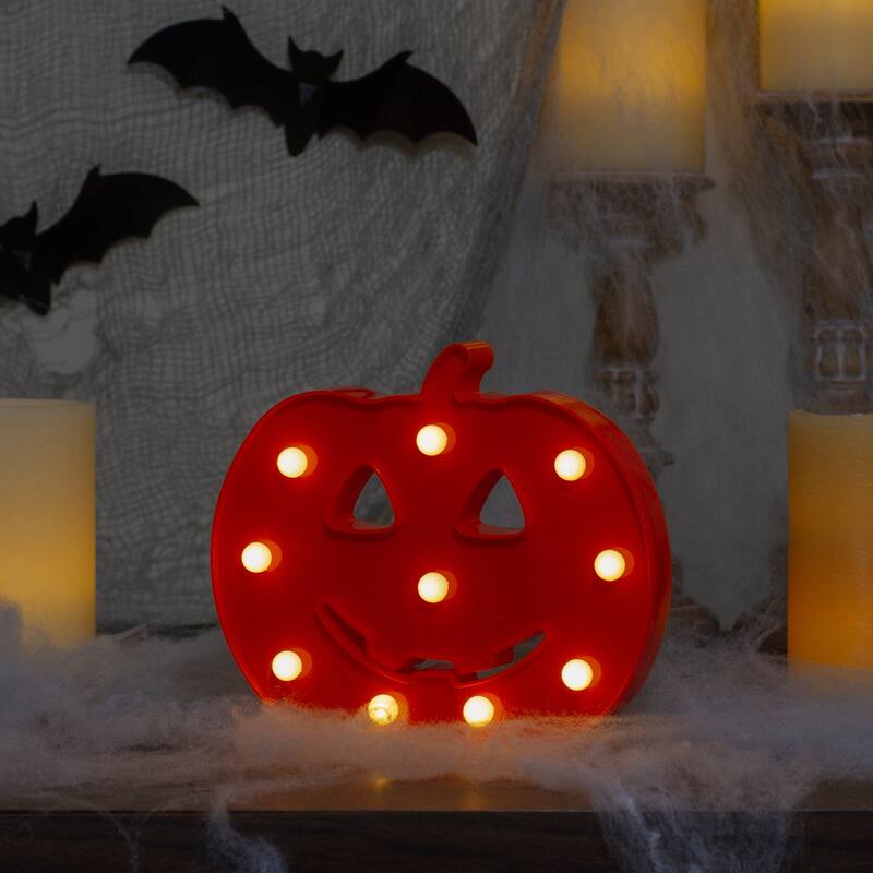 LED Lighted Jack-O-Lantern Halloween Marquee Sign - 8.5" - White Lights
