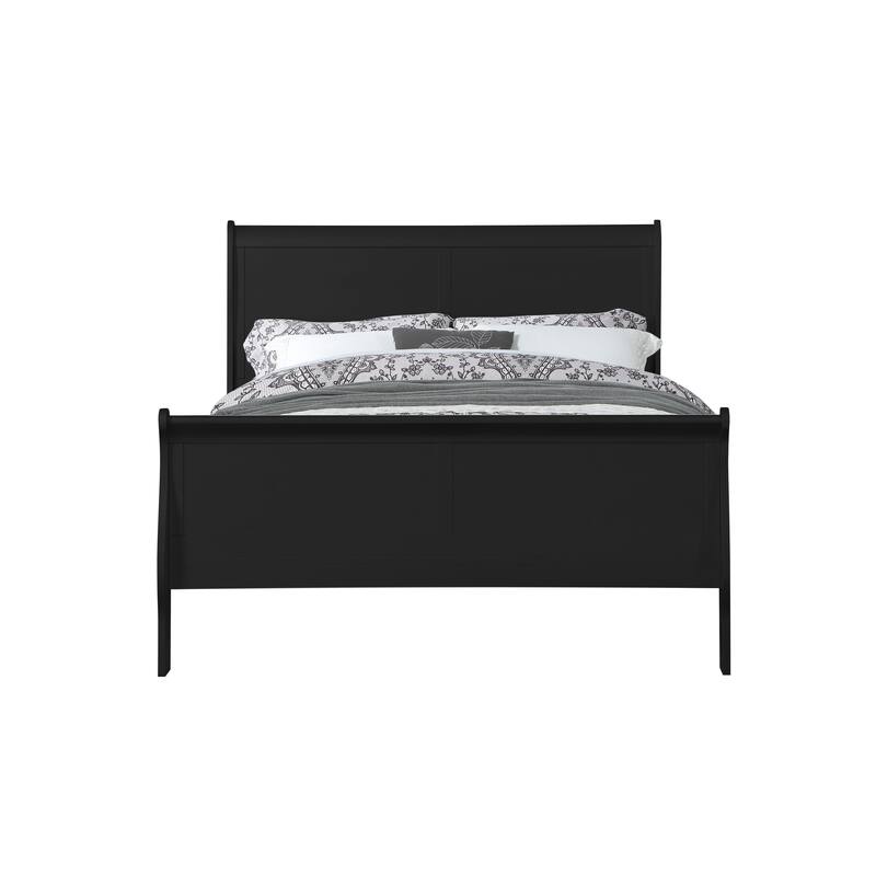 Twin Size Sleigh Bed in Black Finish with Low-Profile Footboard, Classic Elegance, Durable Pine Wood and MDF Construction