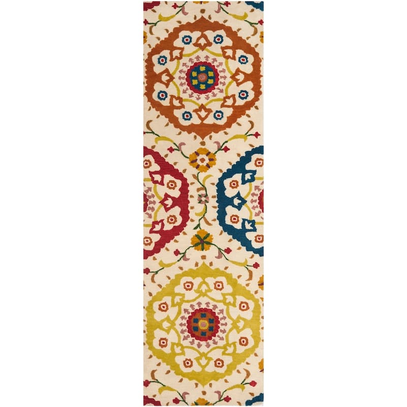 SAFAVIEH Handmade Wyndham Manlia Modern Wool Rug - 2'3" x 8' Runner - Ivory/Multi