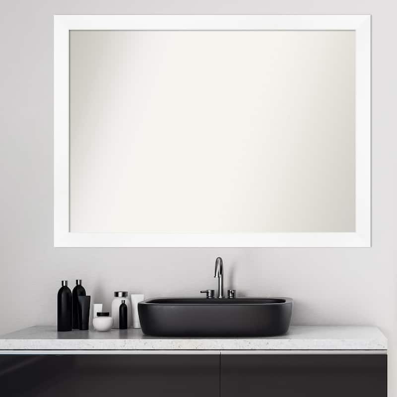 Non-Beveled Bathroom Wall Mirror - Cabinet White Narrow Frame