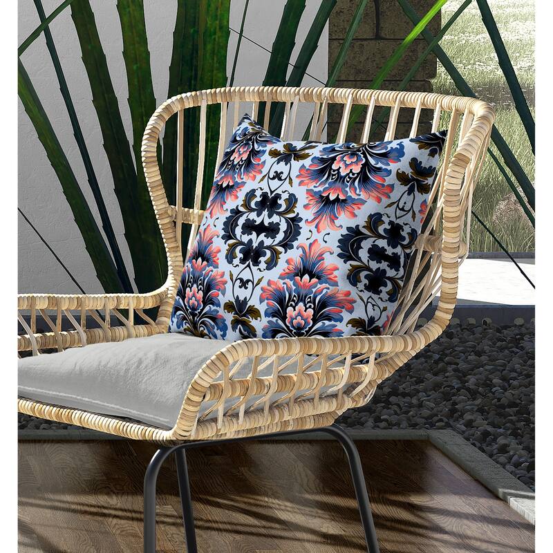 Damask Rapture Indoor/Outdoor Reversible Throw Pillow Grey and Pink