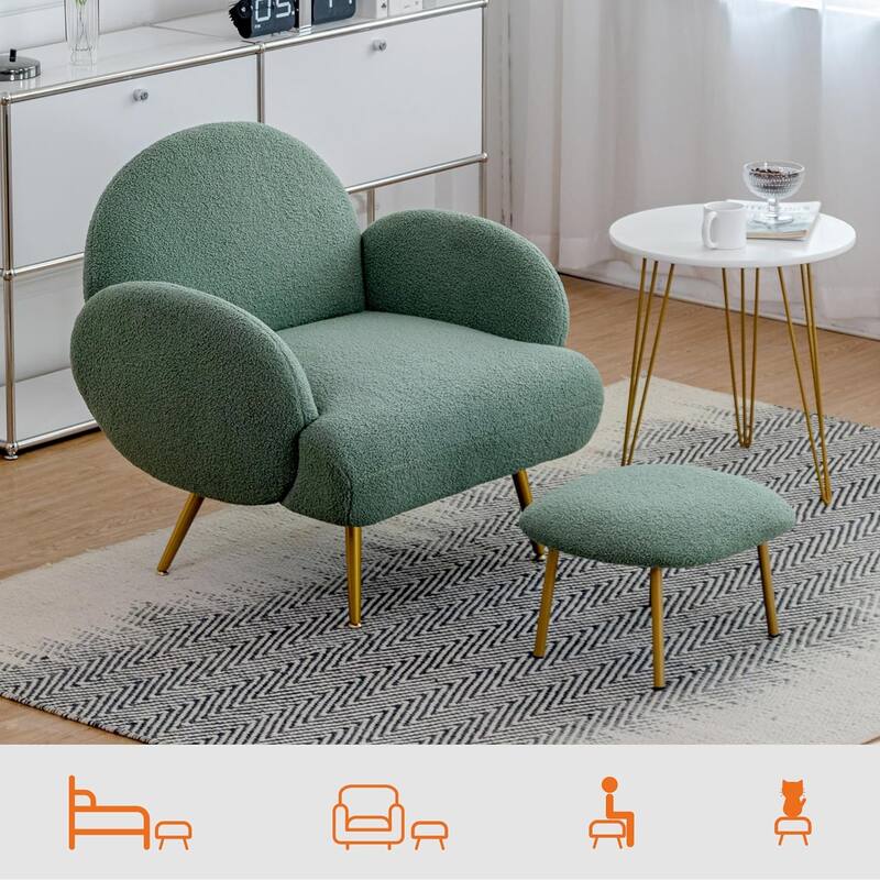 XINMICS Round Boucle Upholstered accent chair ottoman