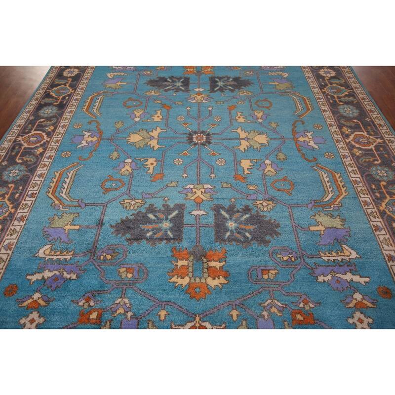 Blue Oushak Oriental Area Rug Handmade Wool Carpet - 8'11" X 11'8"