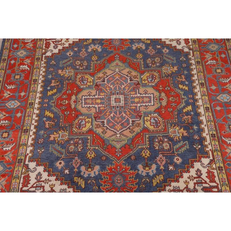 Blue Geometric Heriz Serapi Oriental Area Rug Hand-Knotted Wool Carpet - 8'8"x 11'10"