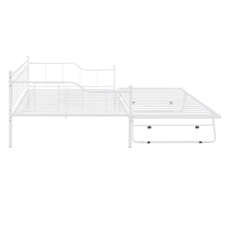 Full Size Metal Daybed with Twin Adjustable Trundle, HeavyDuty Steel