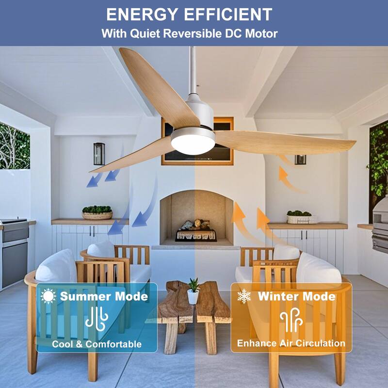 Outdoor Ceiling Fan with Light: 42-52 Inch Hanging - Plug in Waterproof Fans for Patio - Dimmable Remote App Control Black