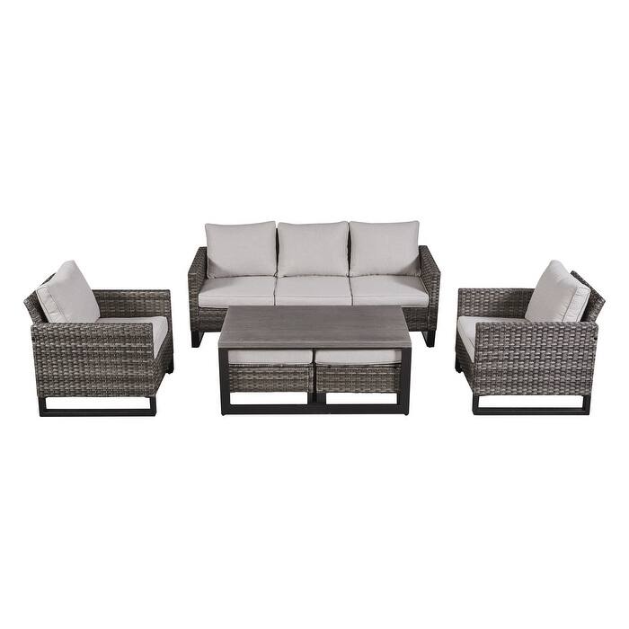 Gymojoy 6-Piece Outdoor Furniture Sofa Chair Table with Ottoman