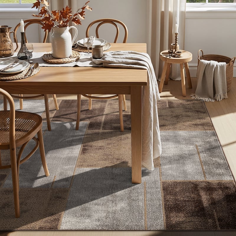 Modern Linear Area Rug for Living Room, Bedroom, or Entryway - Low Pile Indoor Rug