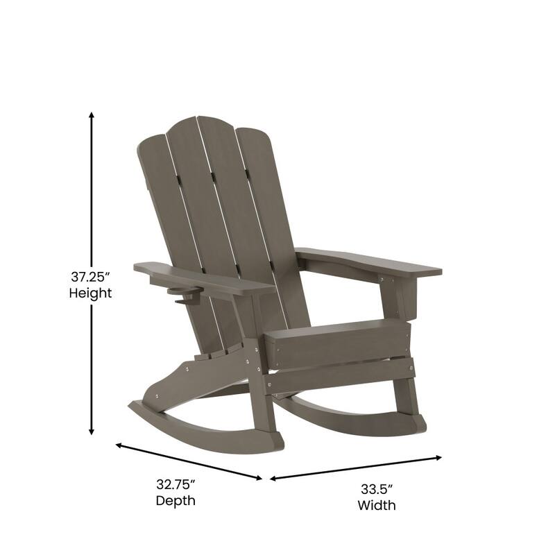 Commercial All-Weather Rocking Adirondack Chair with Swiveling Cupholder