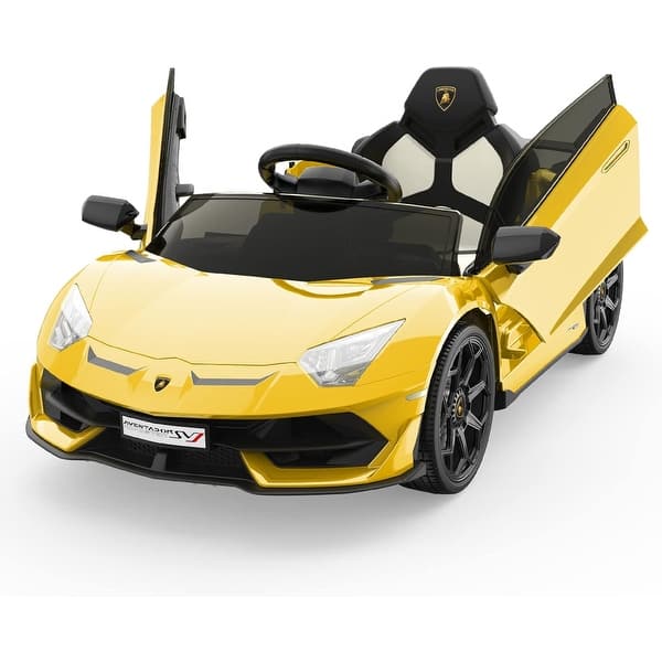 slide 2 of 34, 12V Ride Electric Car for Kids, Licensed Lamborghini Vehicles Battery Powered Sports Car Yellow