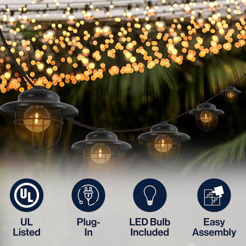 10-Light Indoor/Outdoor G40 Metal Cage String Lights, 10 ft., Black (2-Pack)