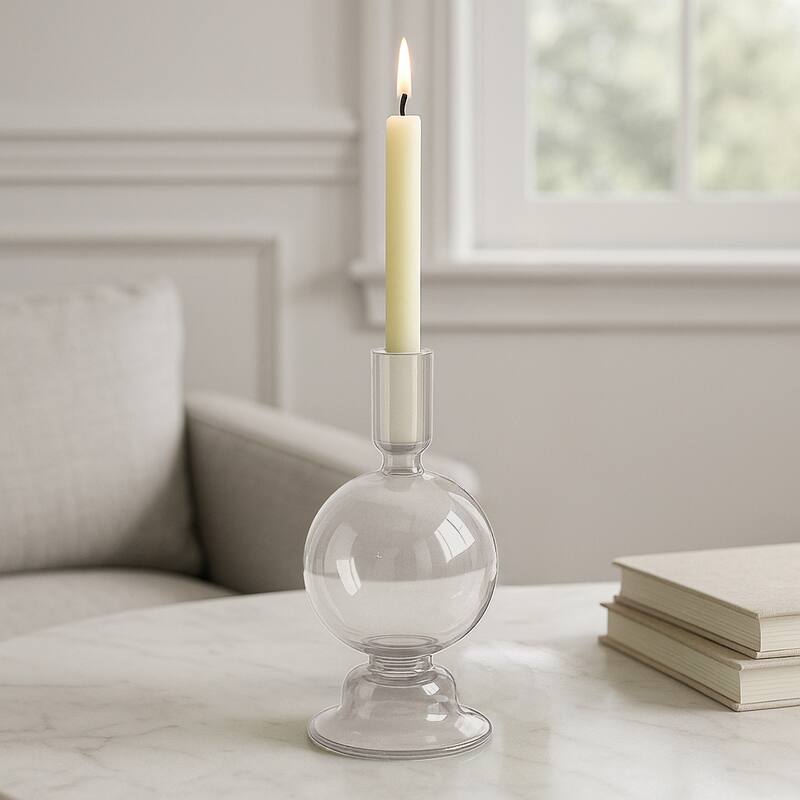 Modern Candle Holder with Round Bubble Sculptural Base - 4" x 4" x 7"