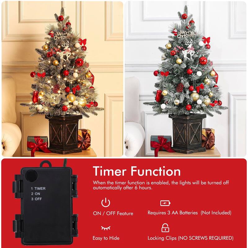3 Ft Pre-Lit Christmas Tree, Artificial Christmas Trees with Base, Xmas Trees with 78 LED Lights