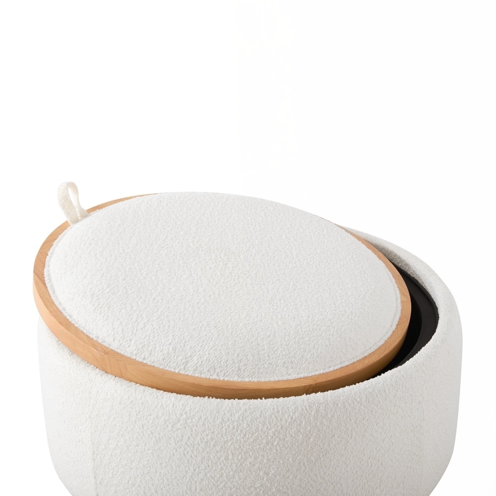 Round Storage Ottoman with Solid Wood Legs