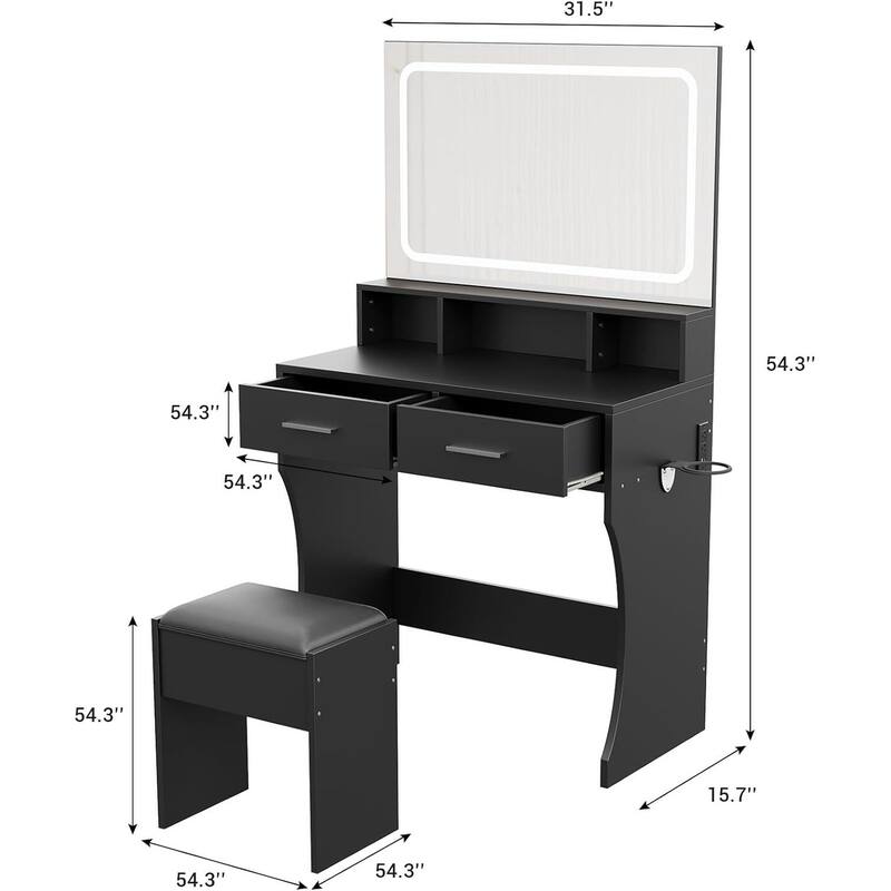 2 Drawers Dressing Table Vanity Desk with Lights and Mirror