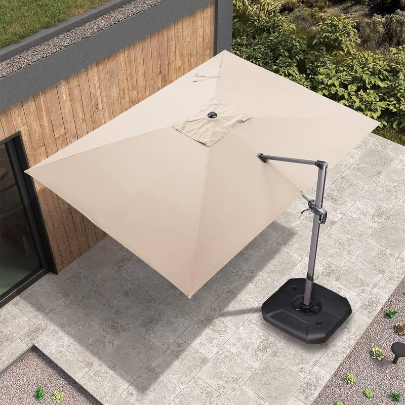 PURPLE LEAF 9 x 11.5 ft 360 Degree Rotation Patio Umbrella With Base - Beige