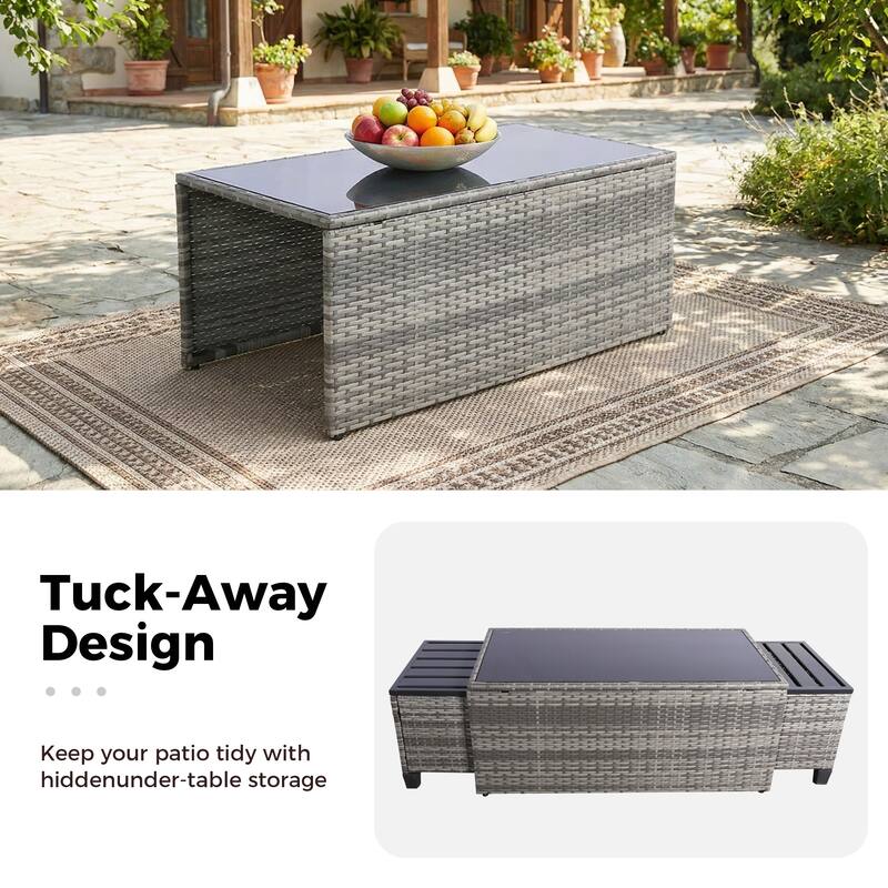 7pcs Wicker Patio Conversation Set Seating Loveseat Sofa with Ottomans