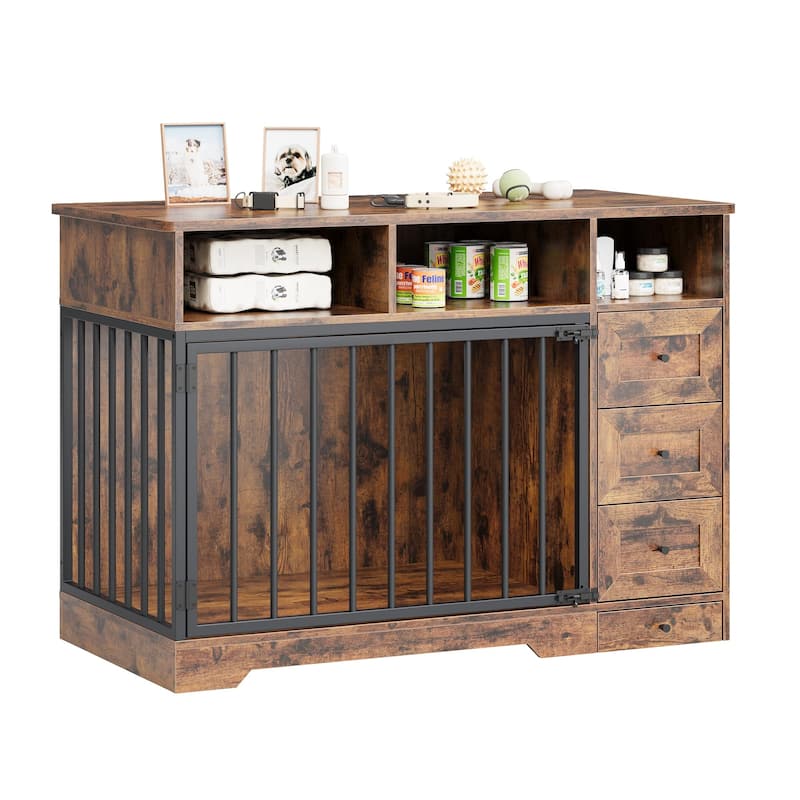 Dog Crate Furniture with Storage Drawers, End Table Design - Brown