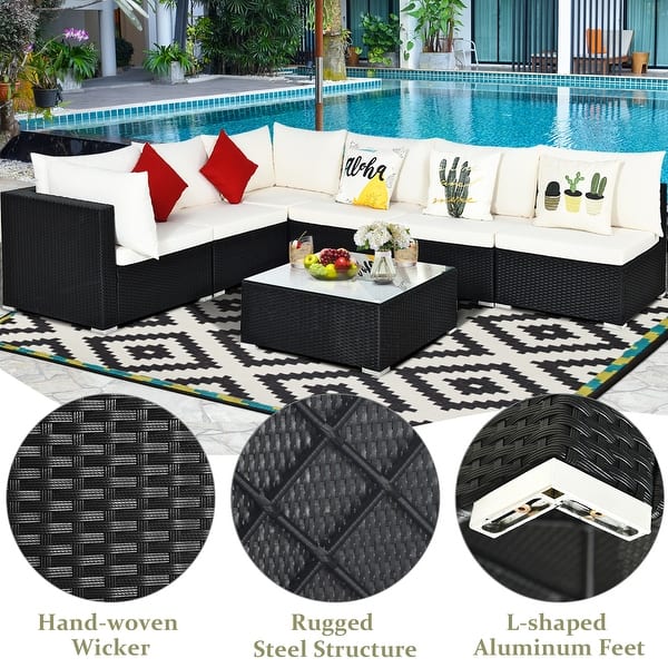 Shop 7pcs Patio Rattan Furniture Set Sectional Sofa Cushioned Glass Table Overstock 17756476