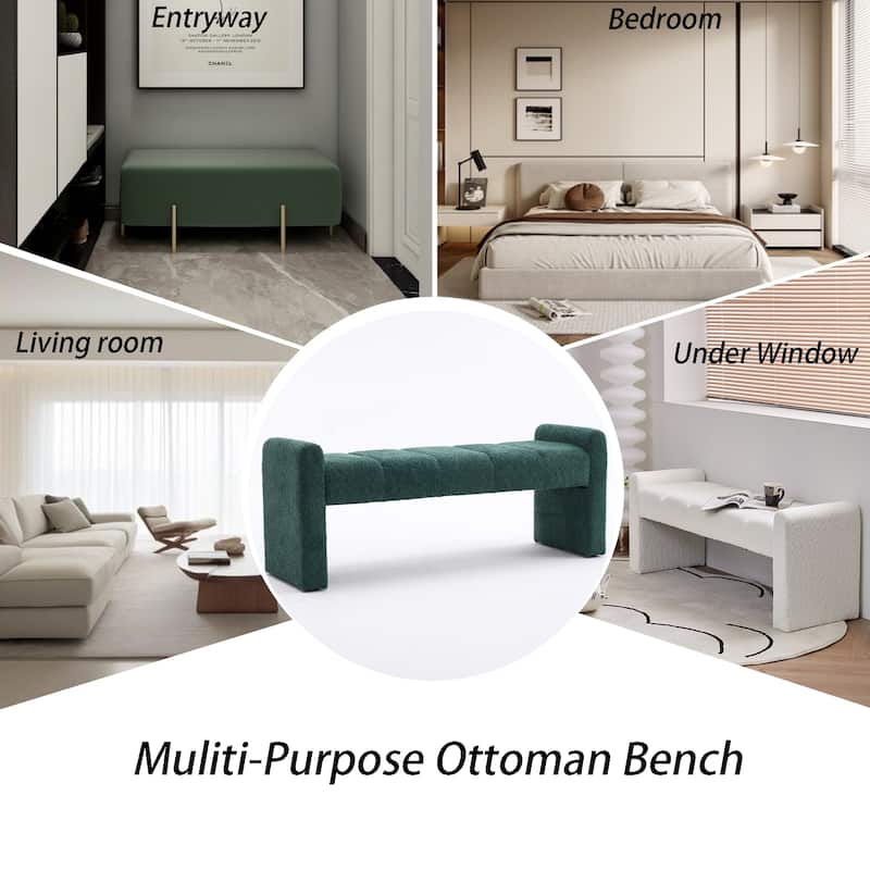 54" Boucle Bedroom Bench with Channel Tufted