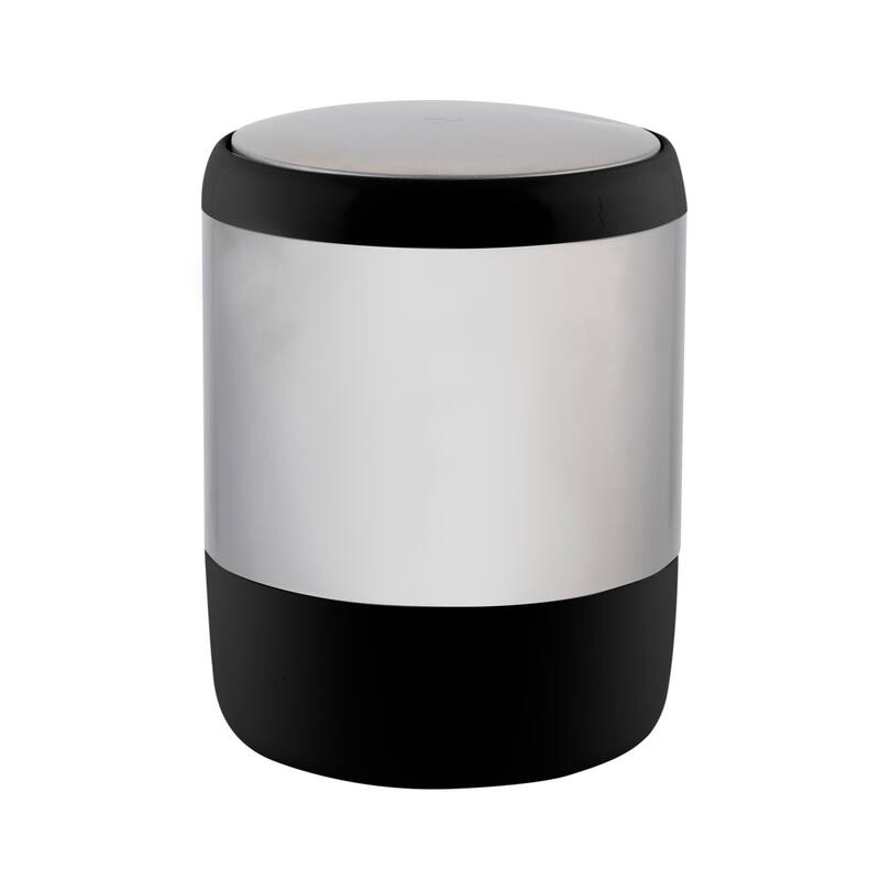 Bath Bliss Smooth Matte Stainless Steel Rotating Lid Waste Bin - Black - 7.9" x 7.9" x 9.8"