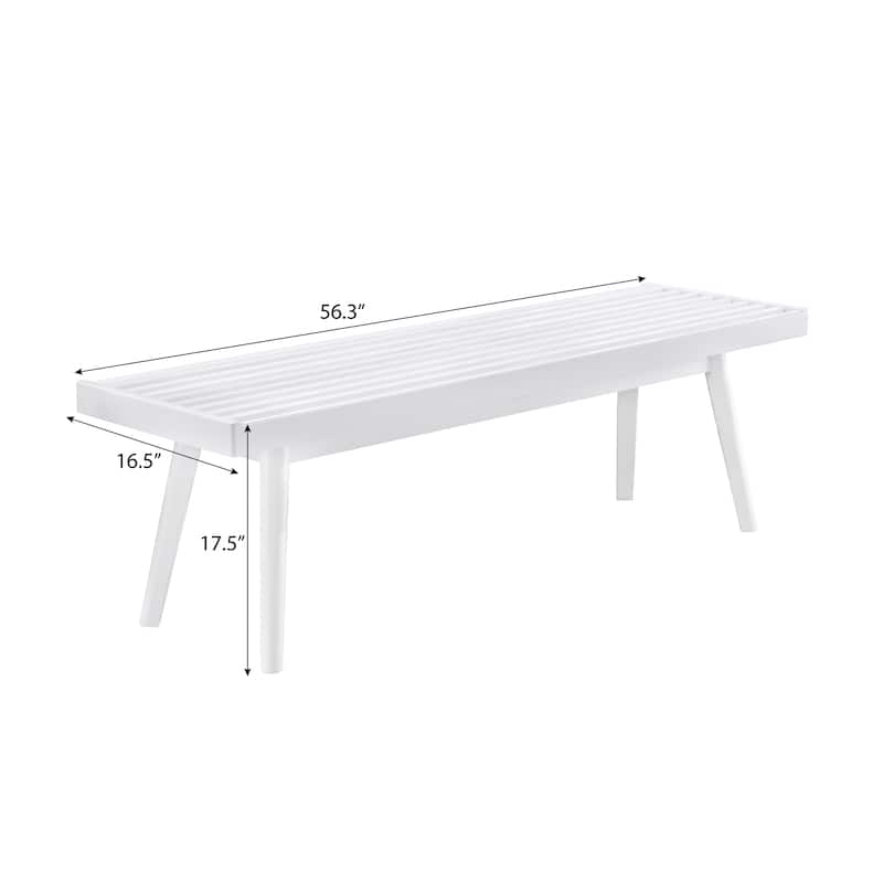 Roundhill Furniture Larwich Solid Wood Slatted Bench, White - 56.30W x 16.50D x 17.50H