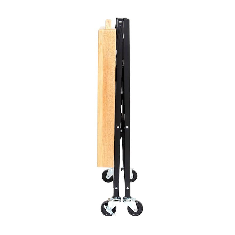 Origami Foldable Wheeled Portable Solid Wood Top Kitchen Island Bar Cart, Black