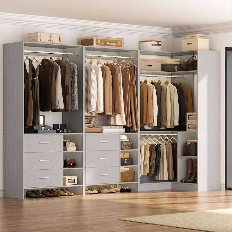 Cimly Set of 3 Freestanding Corner Closet System, Space-saving Closet Organizer for Walk-in/ Reach-in Closet - 92'' - Grey