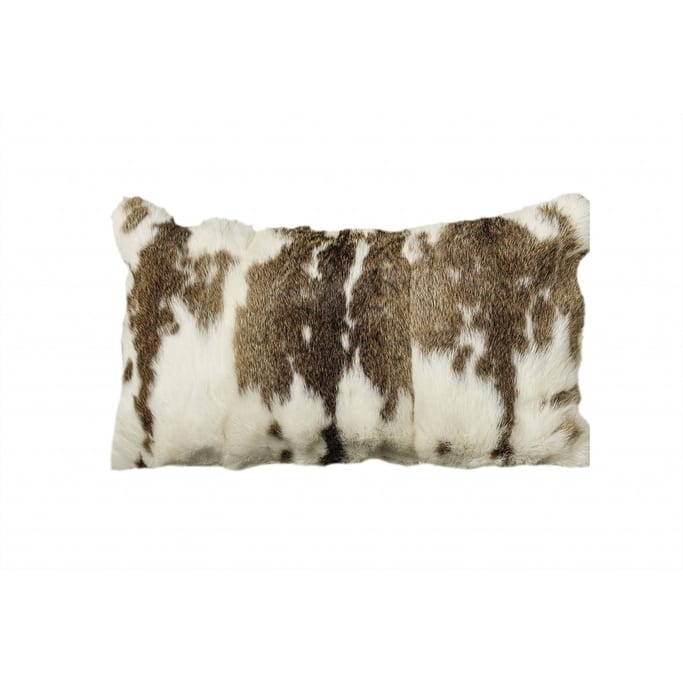 12" X 20" Brown And White Rabbit Natural Fur Throw Pillow