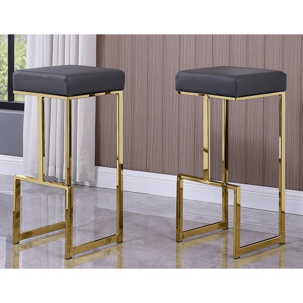 Best Master Furniture Synthetic Leather Gold Bar Stool (Set of 2) On